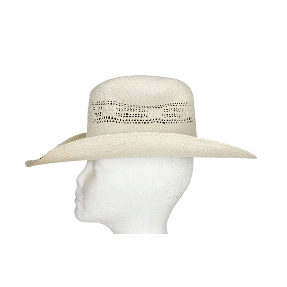 Vintage Rocha Hats Western Cowboy Hat Woven Straw Studded Leather Band 7 1/4" - Picture 3 of 11